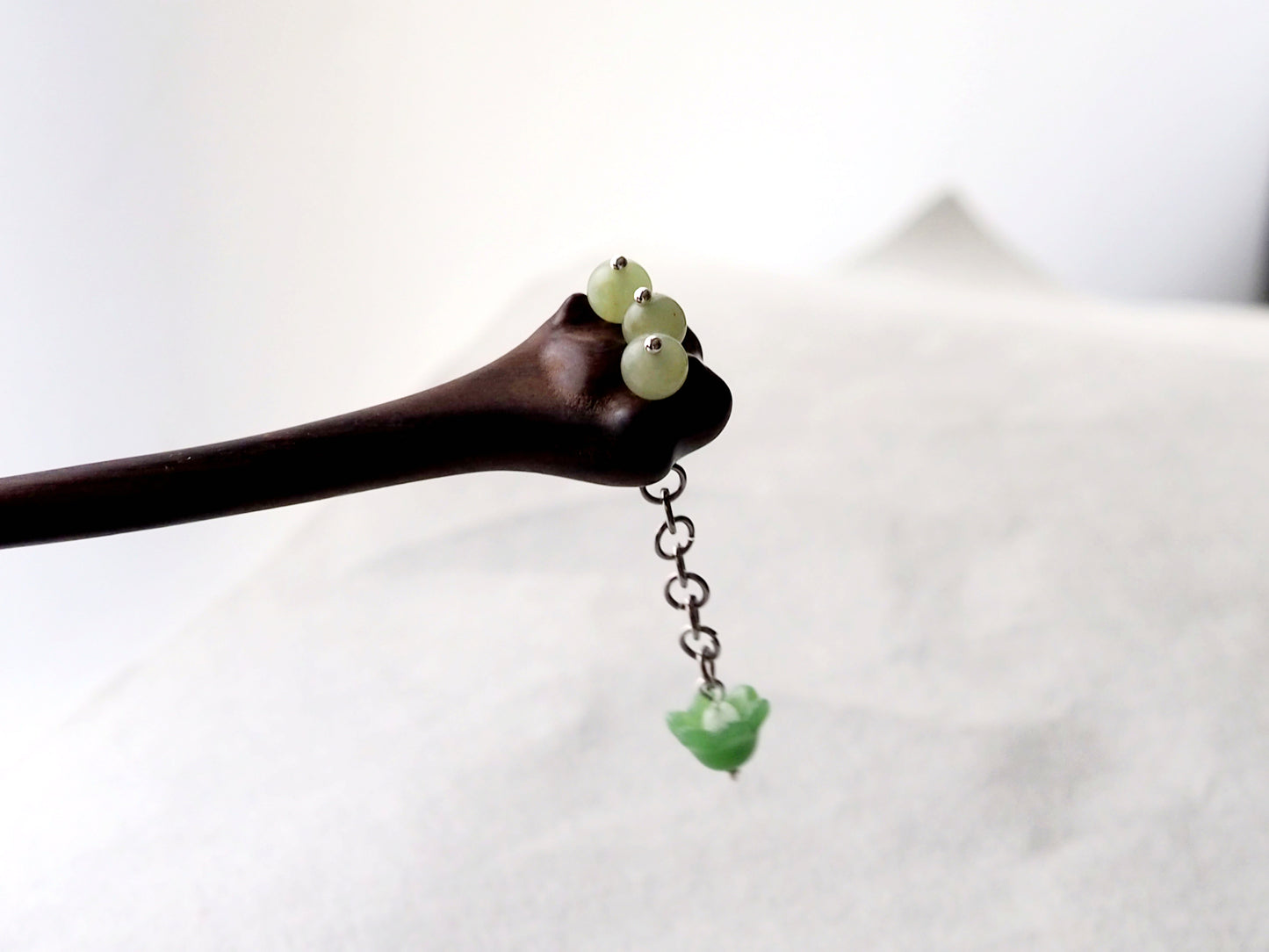 Chinese Cat Paw Jade Hair Pin, handcarved Hair Stick, Cute Cat Hairpin, Flower Jade, bead, Elegant Hair jewelry