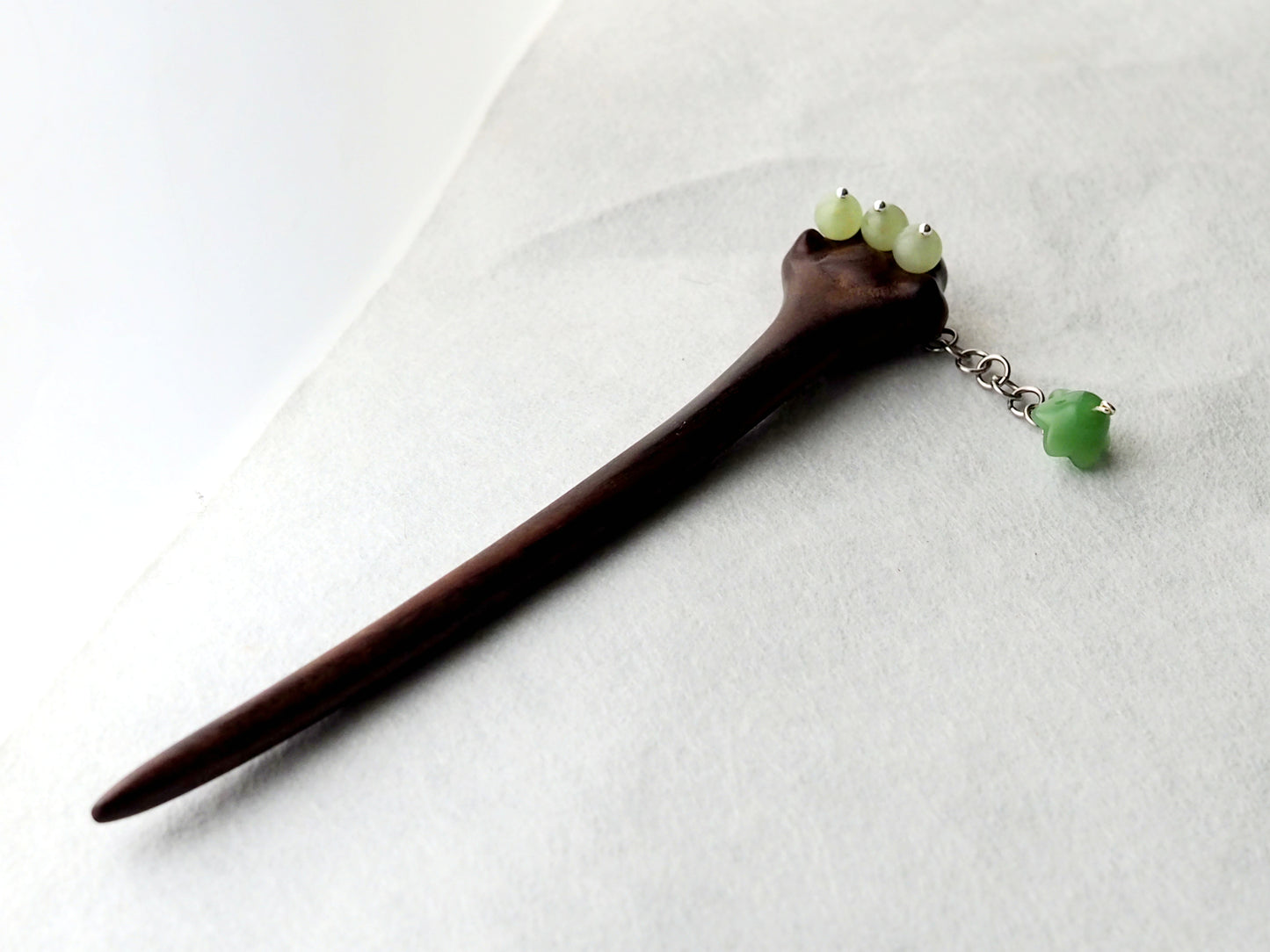 Chinese Cat Paw Jade Hair Pin, handcarved Hair Stick, Cute Cat Hairpin, Flower Jade, bead, Elegant Hair jewelry