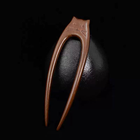 Chinese Cat Wooden Hair Stick, Hanfu Hairpin, multi hair pin, thin hair pin, fork, handcarved hair pin