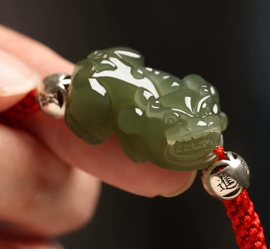 Handcrafted Jade Pixiu Wealth Bracelet for Good Fortune & Safety